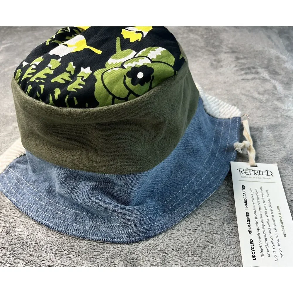 Refried Apparel Upcycled Patchwork Bucket Hat One Size Floral Denim Corduroy NEW